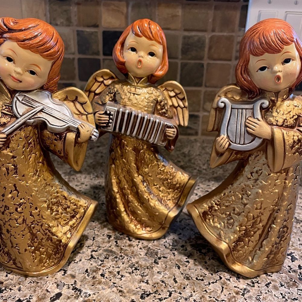 MCM Vintage Golden Musical Themed Angels set of 3 made in Taiwan